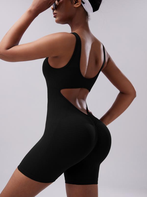 【GetMod】Seamless 2025 High elasticity Backless  Ribbed Jumpsuit , Women’s gym clothes ,Tracksuit for women Leisure Yoga Workout sports Bra,  bodysuit Short sleeves Body Jumpsuit, Womenswear Sportswear Clothing for Summer#YZ900-2 4