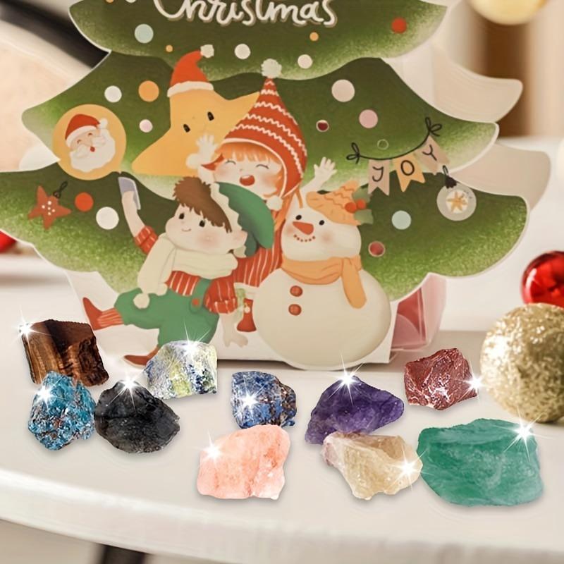 Christmas Advent Calendar Mysterious Crystal Gem 24 Day Christmas Countdown Calendar Gift, Contains 24 Bulk Natural Crystal Gemstones, Rock Crystal Mixed Pack, Collectible Minerals, Educational Science Set, Christmas Gift Set Crystal Stone Ornaments 5