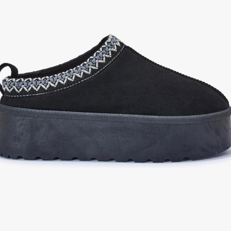 Autumn Winter Warm Suede Braided Outdoor Slippers Fashion Genuine Leather Fluffy Fur Lining Shoes for Autumn Winter Flat Sole and Platform Sole 2 Styles Optional Women's Autumn Winter Warm Suede Braided Outdoor Slippers with Fluffy Fur Lining - Girl gift 8