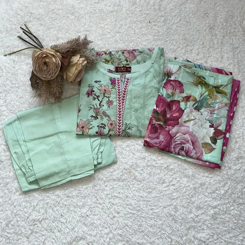 POMELO Embroidered Lawn Dress Set with Printed Dupata - Summer Collection - Casual, Fabric