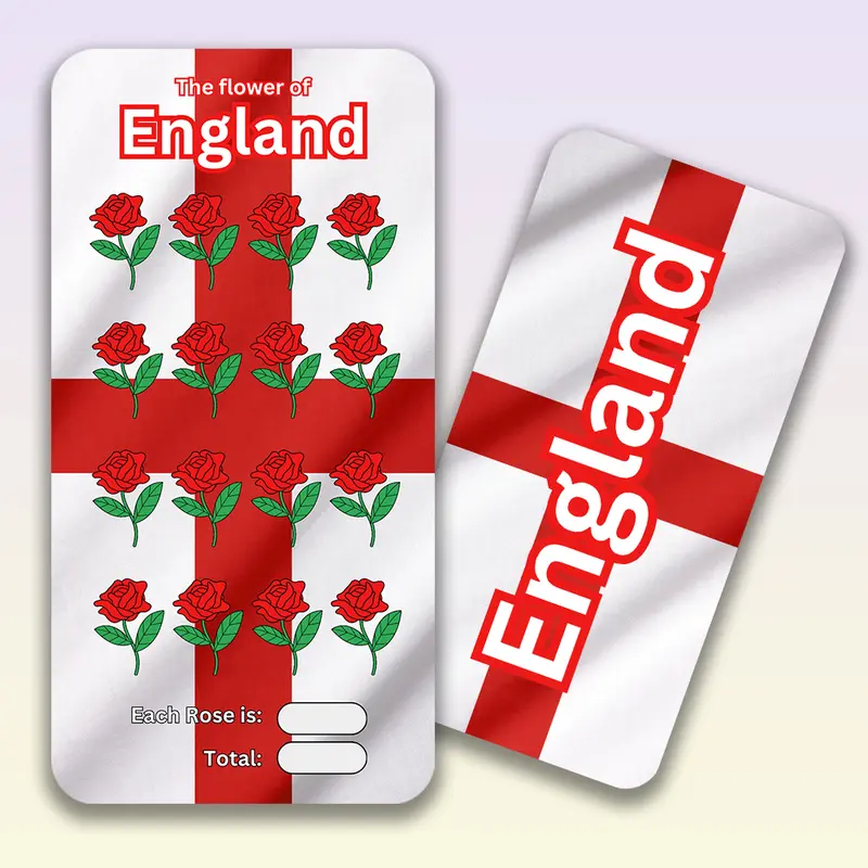 Flowers Of Great Britain Savings Challenges with Dashboard on back, 3x6in for cash envelopes, Lamination Options, Challenge Tracker uk stuffer 2