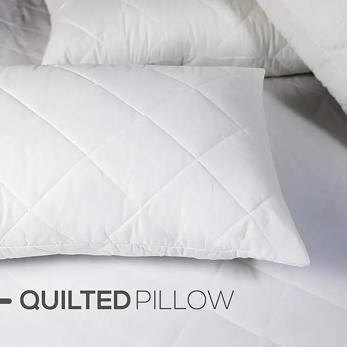 Quilted pillowcase - Quality stuffed pillow, down replacement pillow - Soft hollow fiber hotel pillow 8