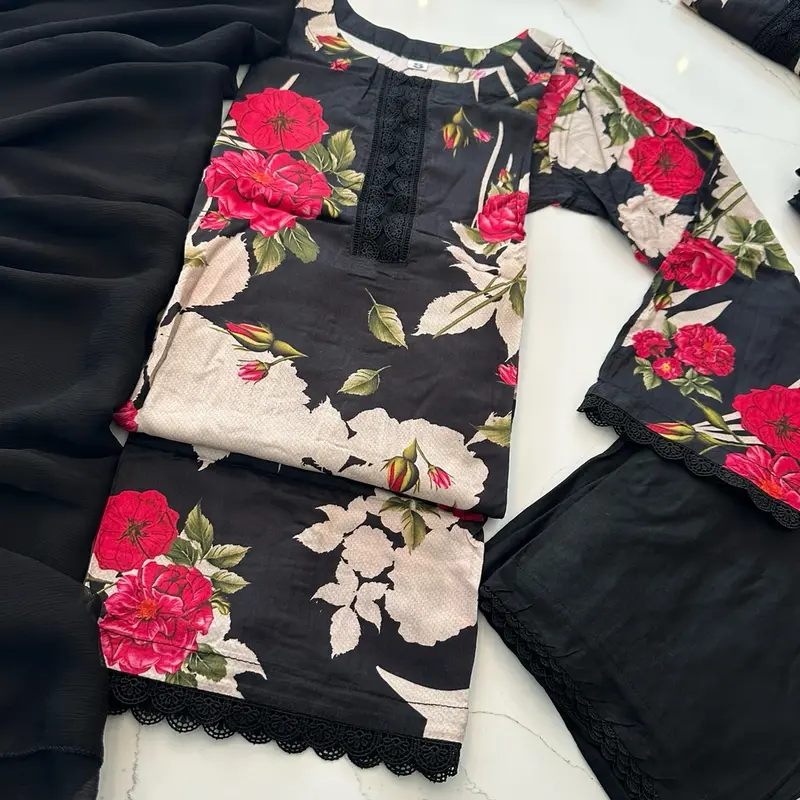 Floral linen Hit design Pakistani 3pc suit 0