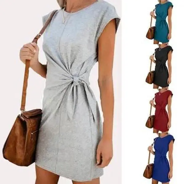 Women's Loose-fit Round Neck Dress Short Sleeves Summer Casual Elegant Fashion European American Style Cross-border Trade