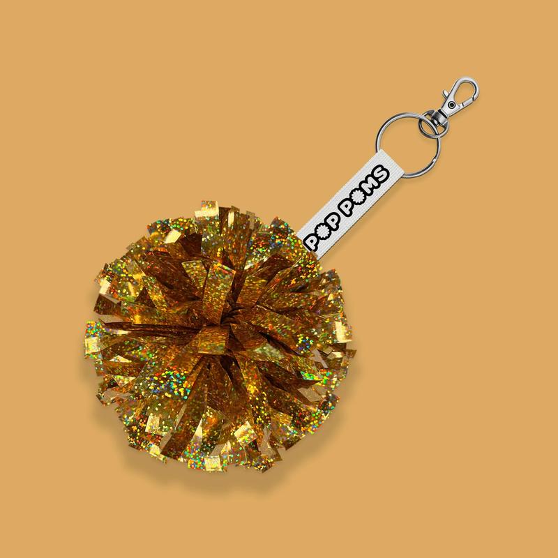 Gold Sparkle Holographic Pop Poms Keyring 1