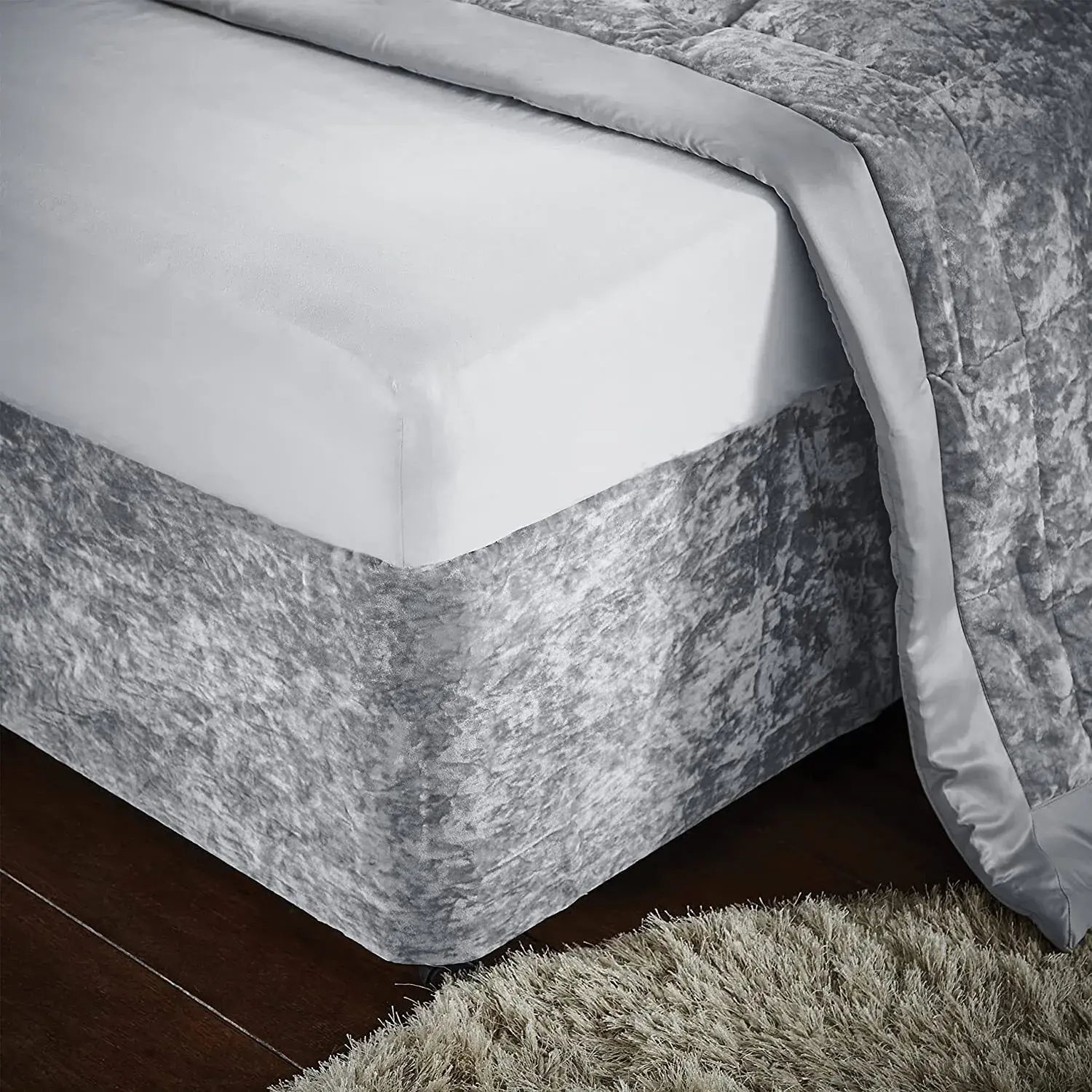 Crushed Velvet Divan Bed Base Valance Sheet Wrap Frame Bed Cover Single Double King Super King Size