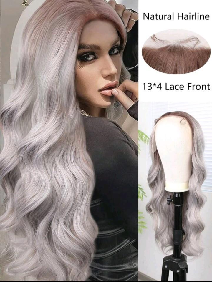Product Introduction of 26 inches Pre-plucked ash blonde heat resistant synthetic fiber wig 6