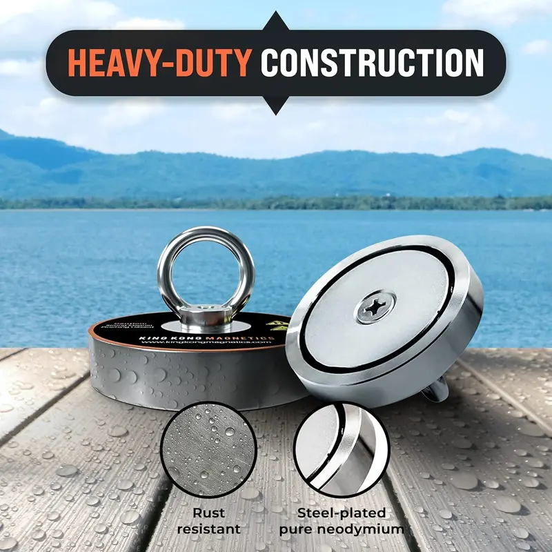 King Kong Magnetics 400 lbs Pulling Force Magnet Fishing Kit - 2.36 inch Strong Neodymium Fishing Magnets-Gloves, Nylon Rope, Thread Locker & Carabiners Included 5