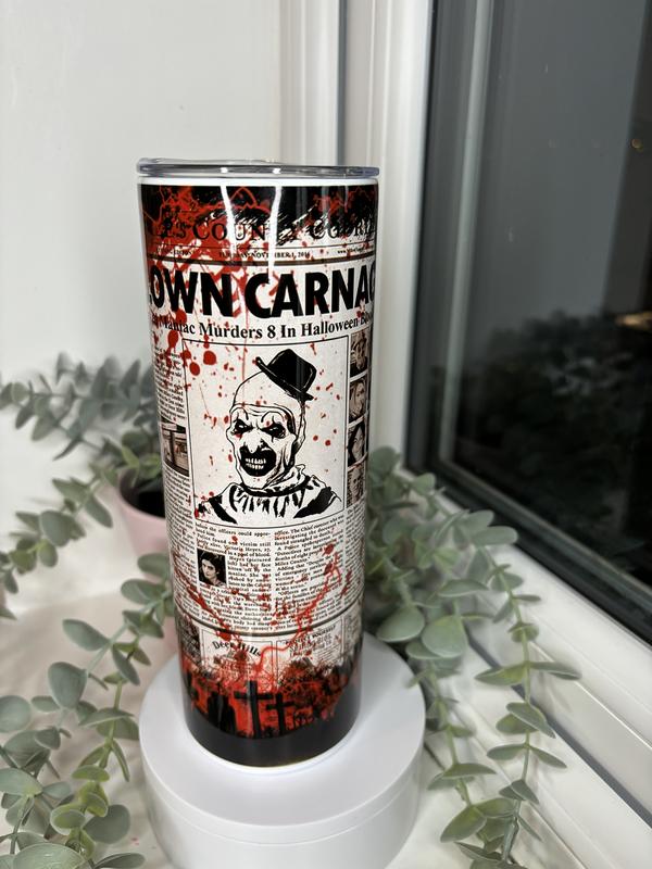 Horror Movie Terrifier Art of the clown 20oz Insulated Tumbler with metal straw 3