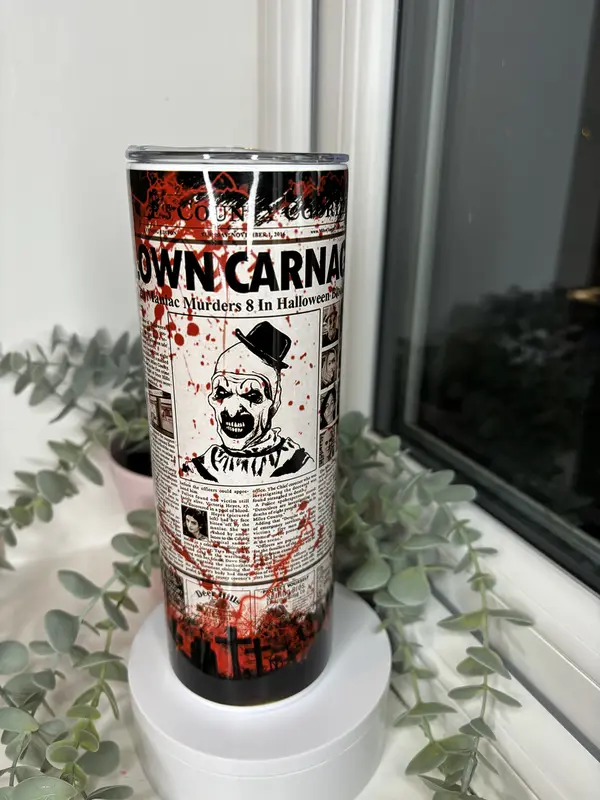 Horror Movie Terrifier Art of the clown 20oz Insulated Tumbler with metal straw 3