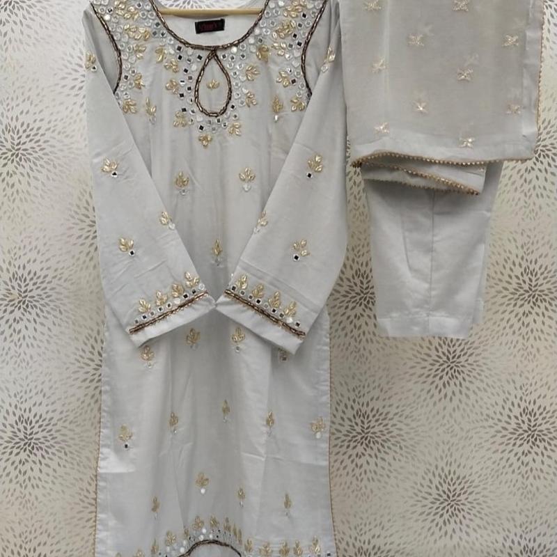 Raw silk Mirror work suit 1