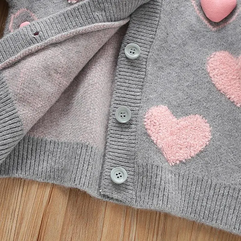 Spring Autumn Girls Clothing Set 2-6 Y Pink Heart Sweaters And Tulle Skirt 2Pcs Children's Knitwear Suit Kid's Outwear 4