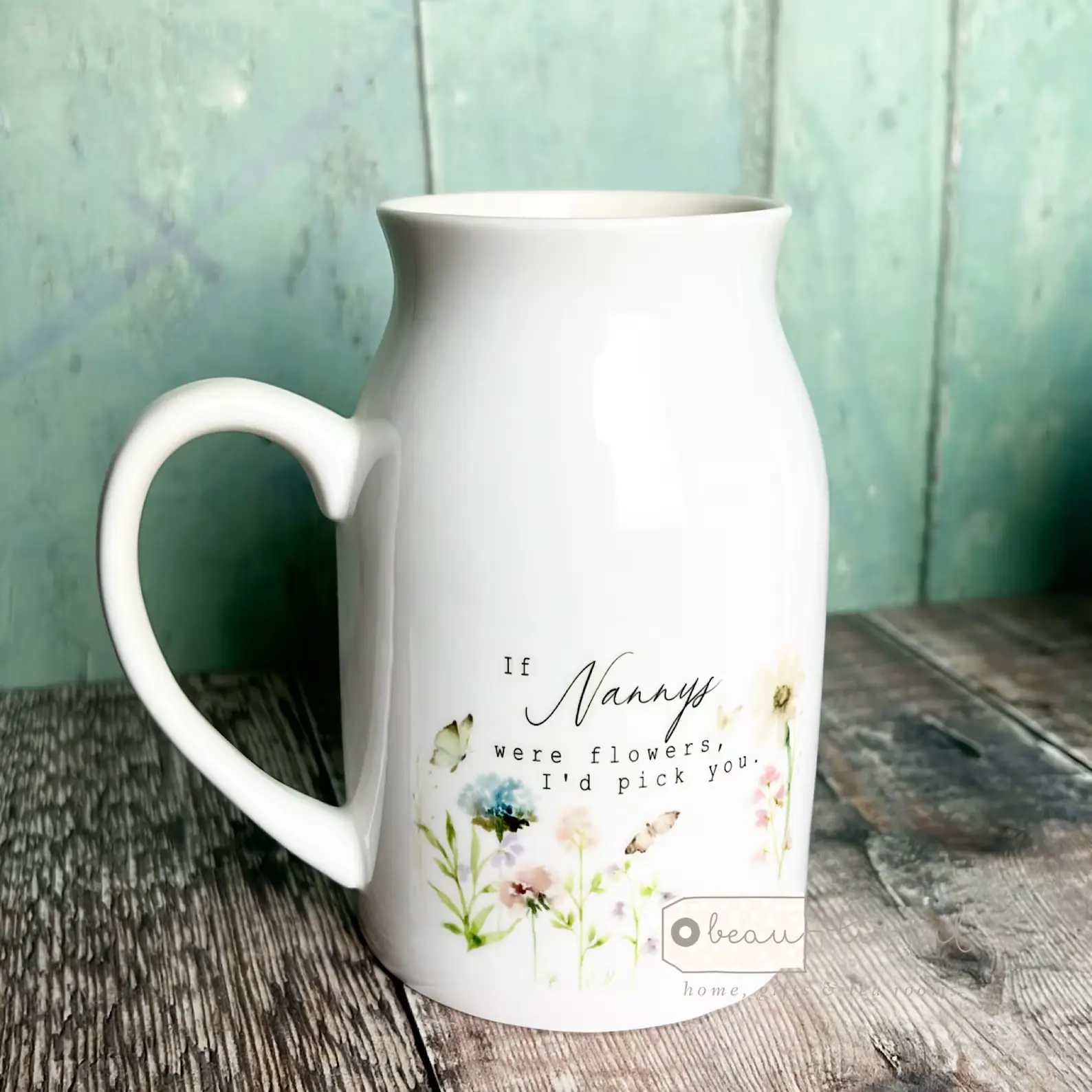 Personalised If-Were Flowers I'd We'd Pick You - Mum/Nanna/Grandma Ceramic Small Vase/Jug Mug - Lavender Floral - Birthday Gift - Ornaments, Decor Drinkware Washable Tumbler Reusable Reuse