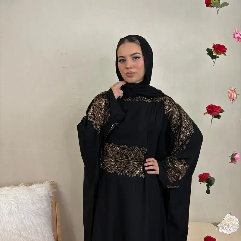 AYAH ABAYA - women’s premium butterfly abaya with matching hijab, luxury embroidery patter with inner belt 1