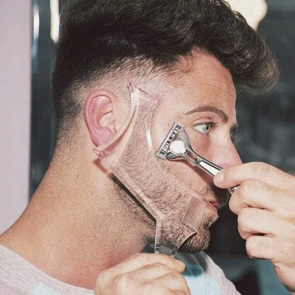 Men's Beard Shaping Tool With Inbuilt Comb Transparent Template Styling Comb Templates for Goatee Mustache Sideburns, Jaw Cheek/Neck Line, Symmetric/Curve/Step Cut (Clear) Haircare Heatless