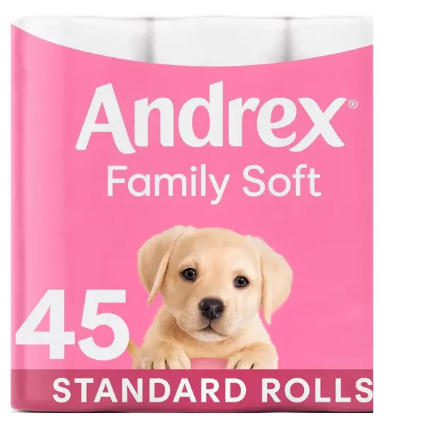 Andrex Family Soft Toilet Tissue 45 Toilet Rolls (Previously Andrex Gentle Clean Toilet Paper), Gentle on your Family’s skin– Bulk Pack of 45 Toilet Rolls, Packaging May Vary