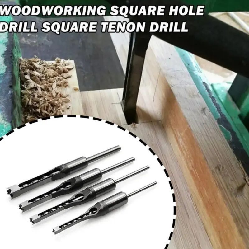 ⭐[Delivery In 2-3 Days]⭐4PCS/set Square Hole Saw Drill Bits Woodworking Mortising Chisel Drill Bit Set 7