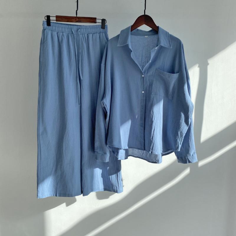 Autumn Women's Clothing 2025 New Fashionable Retro Cotton Linen Shirt High Waist Loose Long Sleeved Lace Up Pants Two-piece Set 9