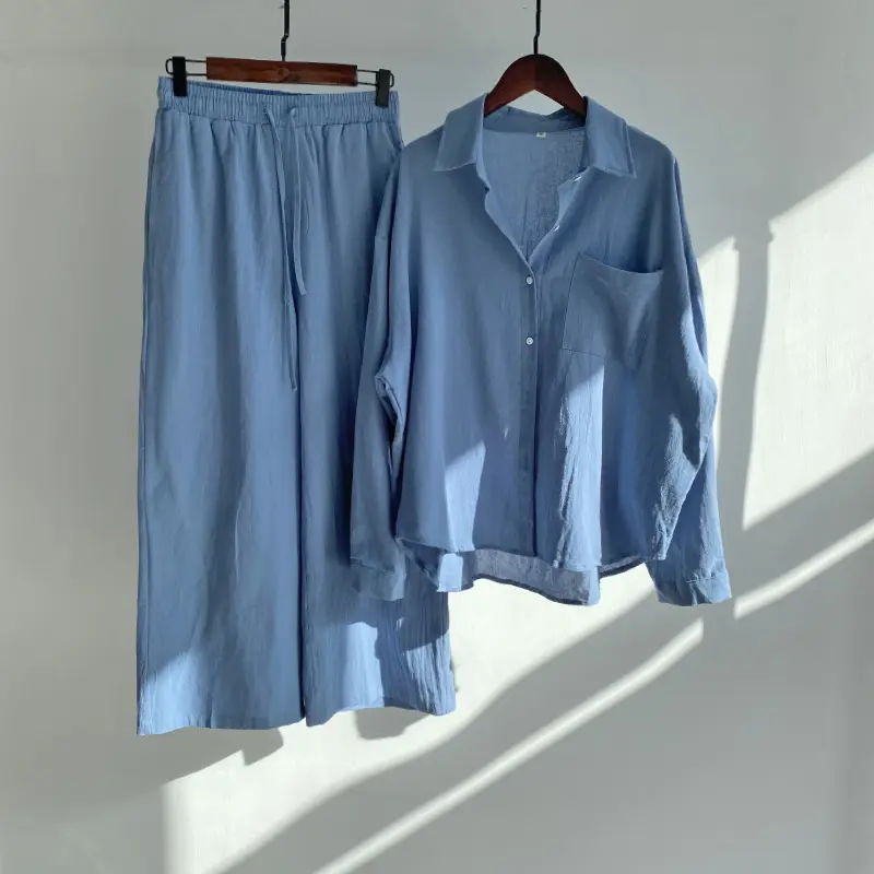 Autumn Women's Clothing 2025 New Fashionable Retro Cotton Linen Shirt High Waist Loose Long Sleeved Lace Up Pants Two-piece Set 8