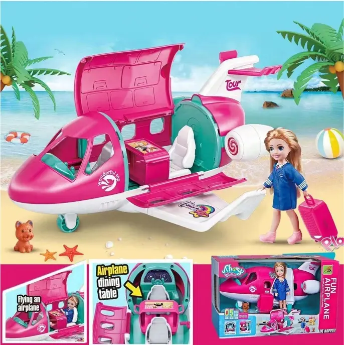 Dreamlike Airplane Pilot Toy, Pretend Play Pink Airplane Playset Toy, Pilot Roleplay Gift For Girls Christmas 1