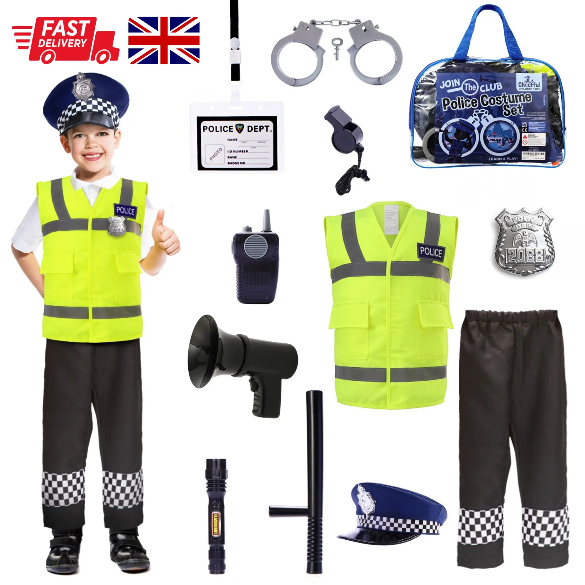 Cheerful Children Toys Police Costume Kids - 3-5 Kids Police Costume, Children Police Costume, Police Officer Costume Kids - Kids Dress Up Costumes - Fancy Dress Kids - Kids Fancy Dress - Police Vest