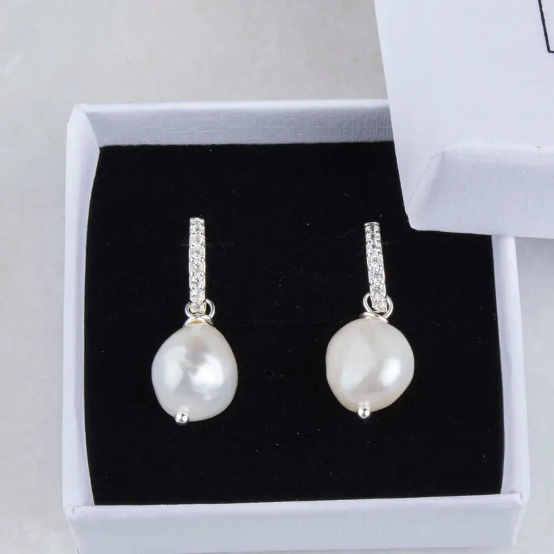 Titania Diamante Huggies With Fresh-water Pearl Charm - Sterling Silver 925 7