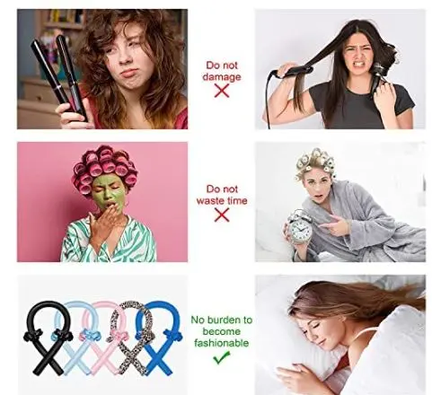 Heatless Curling Rod Headband, No Heat Curl Ribbon with Hair Clips and Scrunchie, Sleeping Curls Silk Ribbon Hair Rollers, Overnight Hair Wrap Curls Styling Kit for Long Hair Medium Hair Haircare Curler Smooth 1