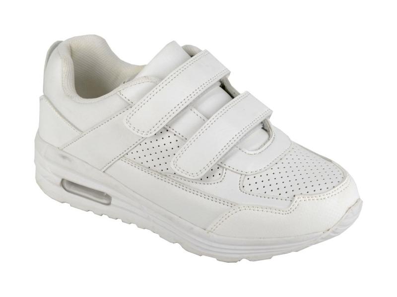 DEK Kids Casual Strap Up School Air Trainers Black White- Boys Girls Touch Fasten Sport Trainers with Rugged Sole PE Shoes 6