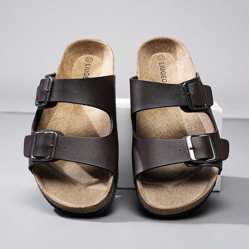 Product Introduction of Men's Fashionable Soft Cork Sole Slip-On Mules Slippers With Comfortable Insole, Summer Outdoor Beach Walking Sandals, Unisex Couples Shoes Footwear Boy Leather Nail Weight Bedroom Dance Multicolor 12