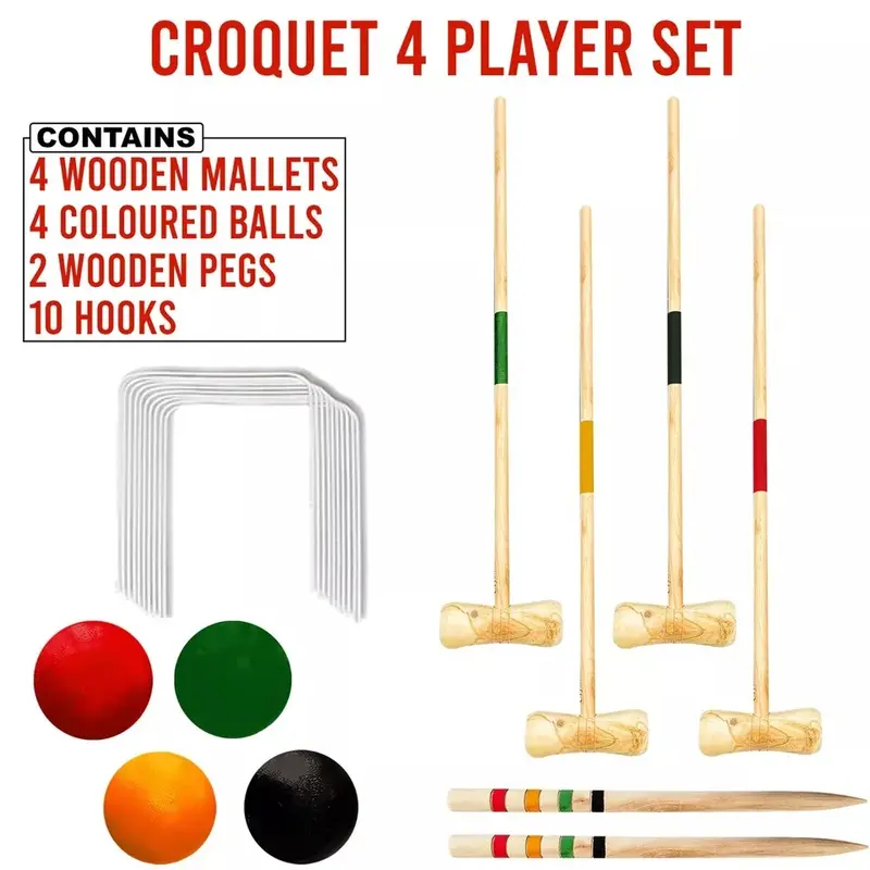 4-Player Croquet Set – Summer Fun for Everyone! ️Wooden Mallets 0