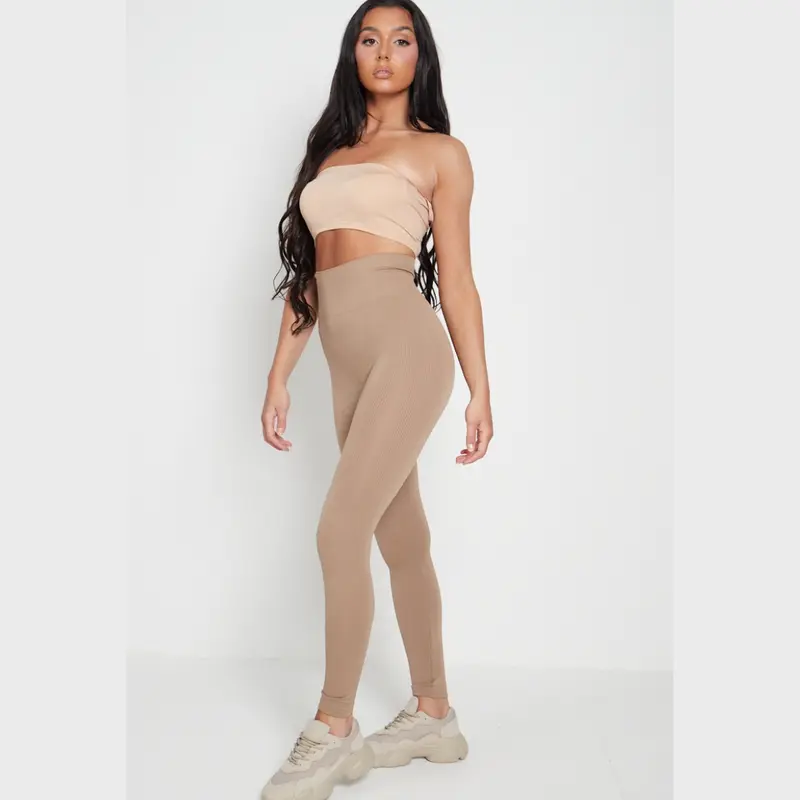 High Waist Ribbed Gym Leggings Activewear - Della 5