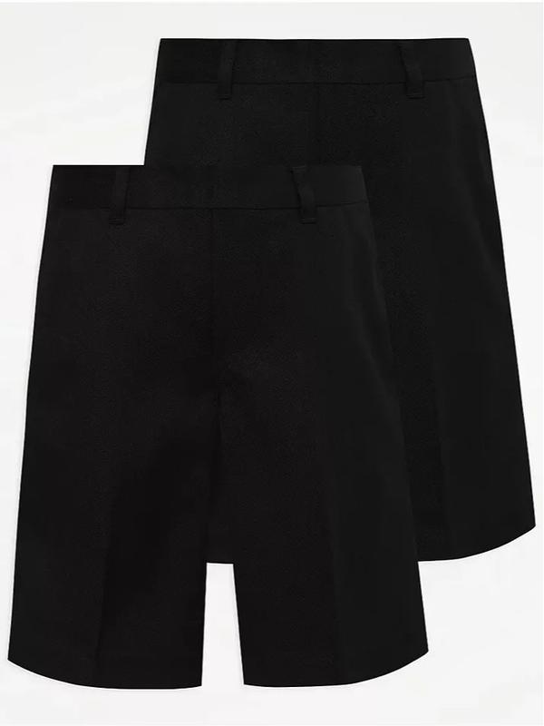 Pack of 2 Boys School Shorts Half Elastic Waist Solid Colours Charcoal, Grey, Navy, Black 1