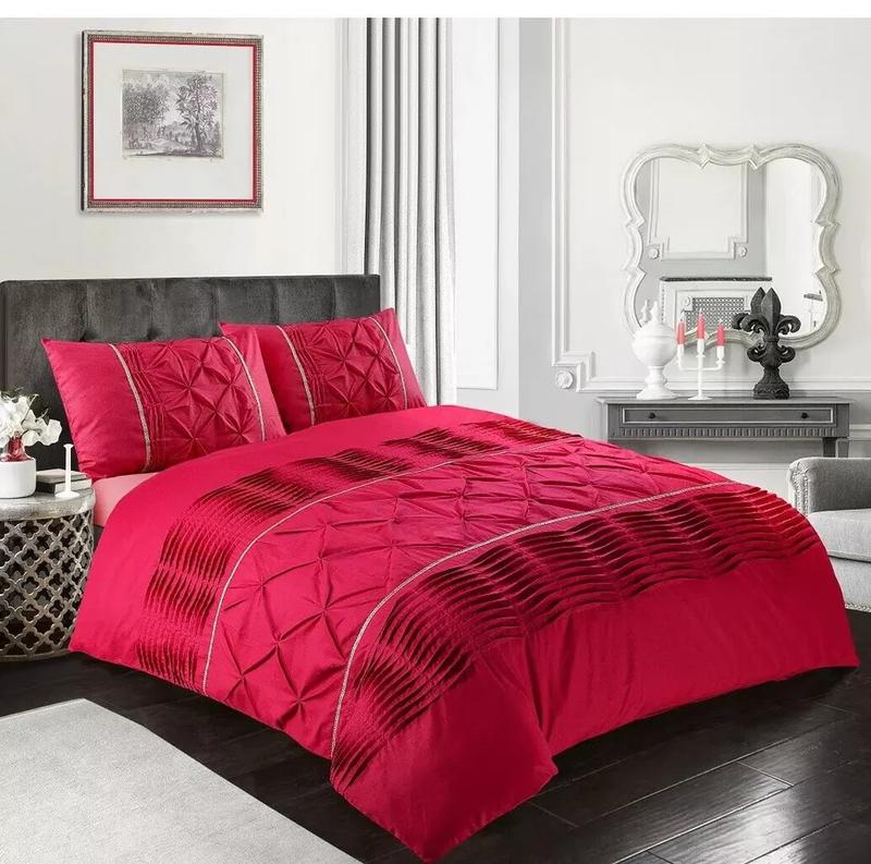 Luxurious Eleanor Laced Pintuck Diamond Duvet Quilt Cover Set With Pillowcases UK Seller 2