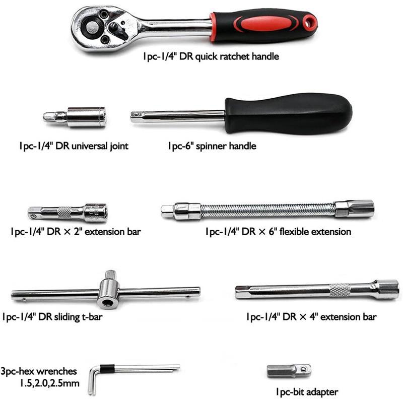 53Pcs/Set Flexible Socket Kit 1/4" Ratchet Wrench Drive Car Repairing Tools UK 6
