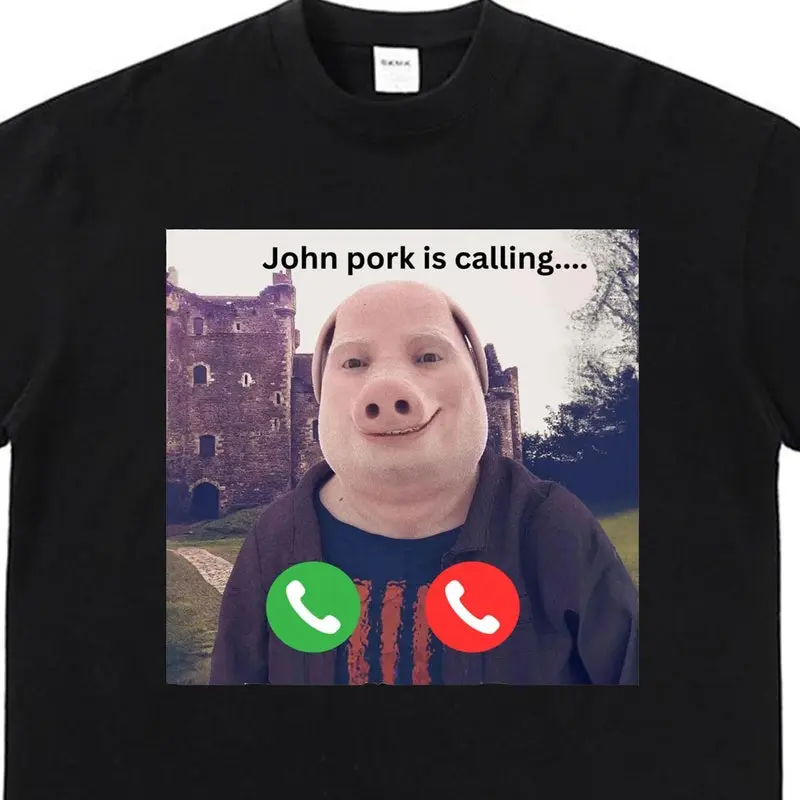 John Pork is calling meme shirt, funny john pork tshirt Collar Cotton Fabric Menswear Top Glitter Hoodie Pocket