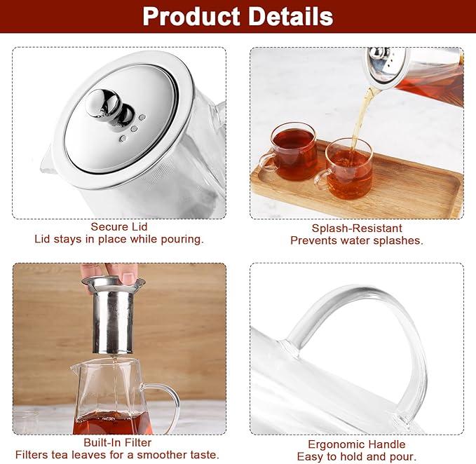 Glass Tea Pot with Infuser for Brewing Tea, Heat-Resistant Glass Teapot with Strainer, Removable Infuser Tea Pot 350ml Leaf Teacup 2