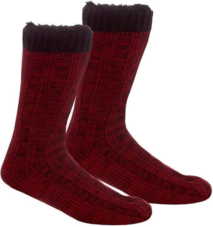 Mens Slipper Socks Thermal Fluffy Winter Warm Chunky Sherpa Fleece Lining Cosy Lounge Bed Socks Anti Slip Cabin Socks 1
