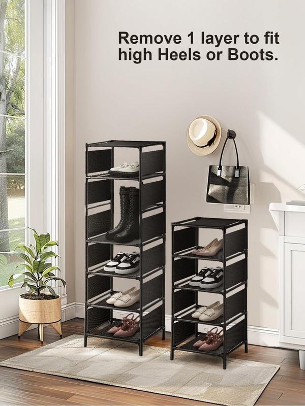 GoDyna 10 Tier Narrow Shoe Rack, Tall Metal Shoe Storage Rack for 10 Pairs Shoes Space-Saving Organiser Shelf for Bedroom Entryway Hallway Dorm Room Cloakroom (Black) 3