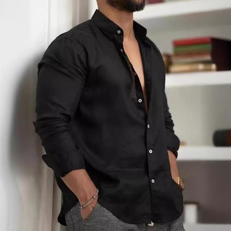 2025 European and American Cotton Solid Color Men's Shirt Youth Casual 1