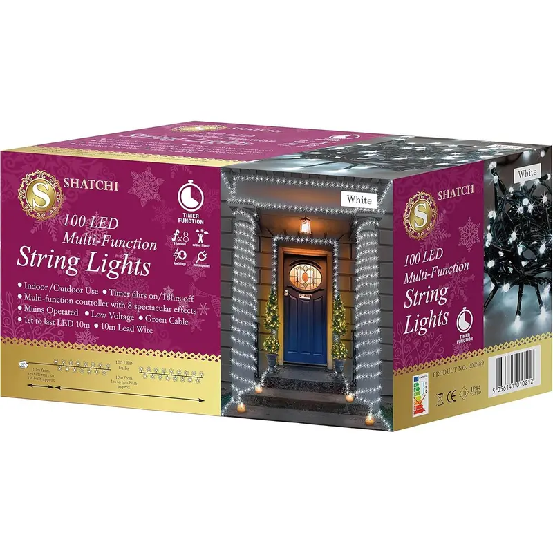 100 Cool White LEDs Multifunction Timer Outdoor String Fairy Lights 10M 0