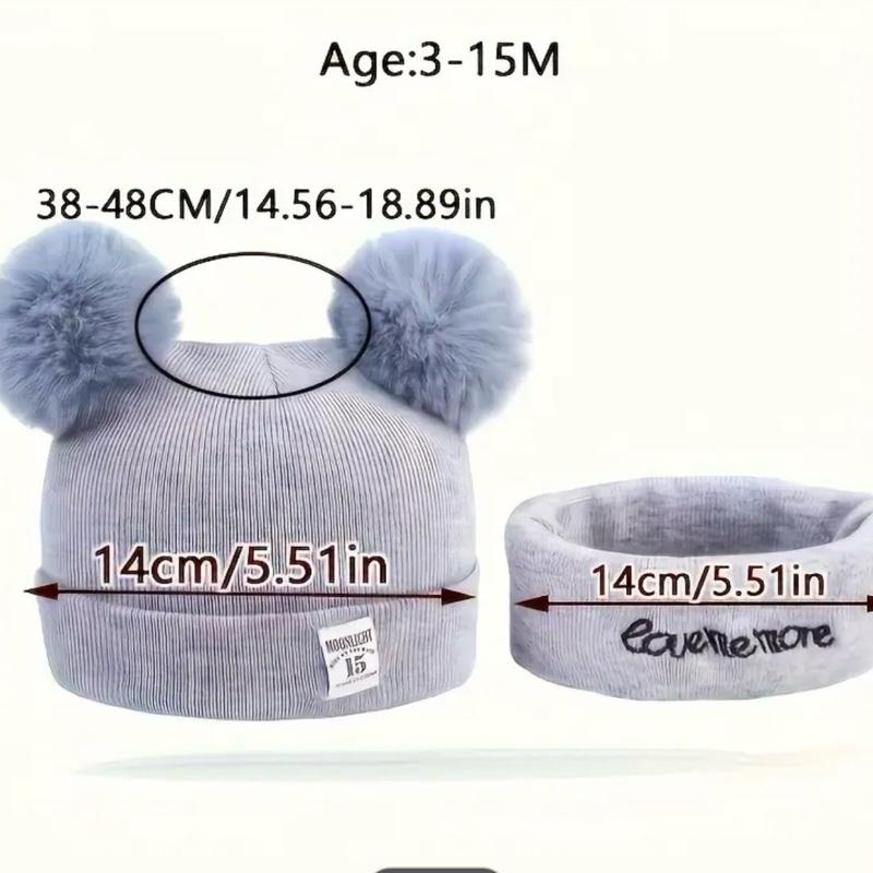 2pcs/Set Knitted Beanie age 3-15 months - Elastic Accessories with Pom Pom, Snood, and Alphabet Design - Perfect for Fall/Winter, 2