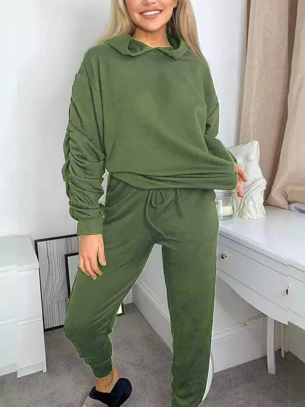 Women's Ladies Ruched Sleeve Hoodie top and Bottom Suit Lounge Set Tracksuit UK 6
