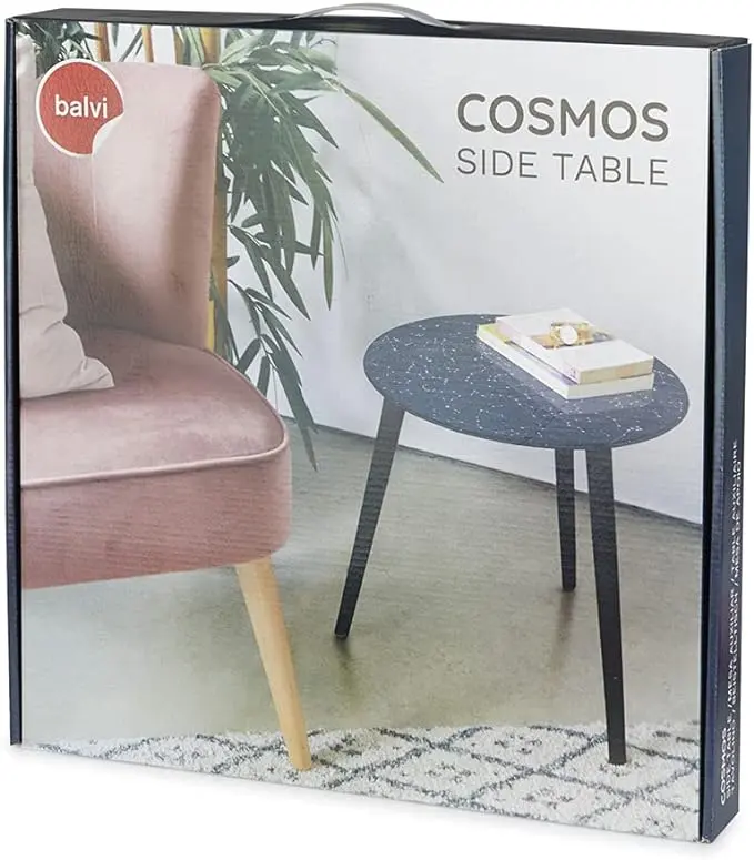 Side table Cosmos Glass backboard with an image of the constellations and wooden legs Glass/wood - BALVI 3