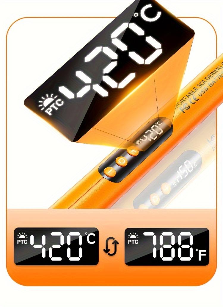 Product Introduction of 1pc Mini Cordless Soldering Iron Kit with Digital Display, 3 Temperature Settings, USB Rechargeable Portable Soldering Tool for Home Appliance Repair, Jewelry Crafting, DIY Projects - Plastic, Orange & Dark Grey, Compatible with PC 6