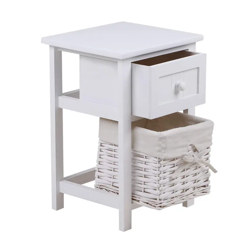 Joolihome Bedside Tables Set of 2,Bedside Cabinet,White 1 Drawer 1 Basket Nightstands for Bedroom,Living Room,Narrow Side Tables 4