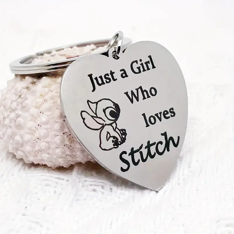 Stitch-Inspired Stainless Steel Heart Keychain - Elegant Fashion Accessory For Men 2