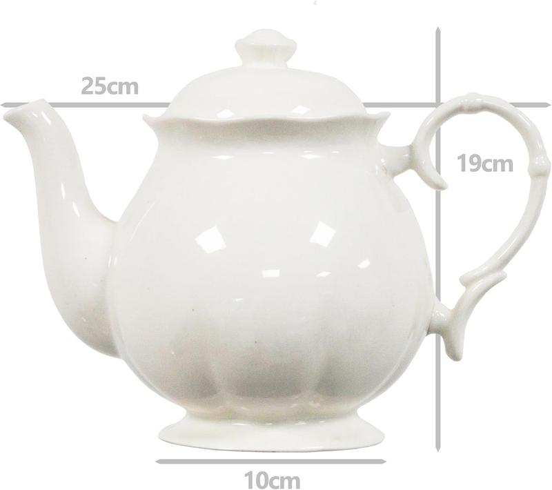 simpa 14PC Porcelain White Tea Set: Teapot with Lid, 6 Tea Cups & 6 Saucers Classic Stylish Teacup 1