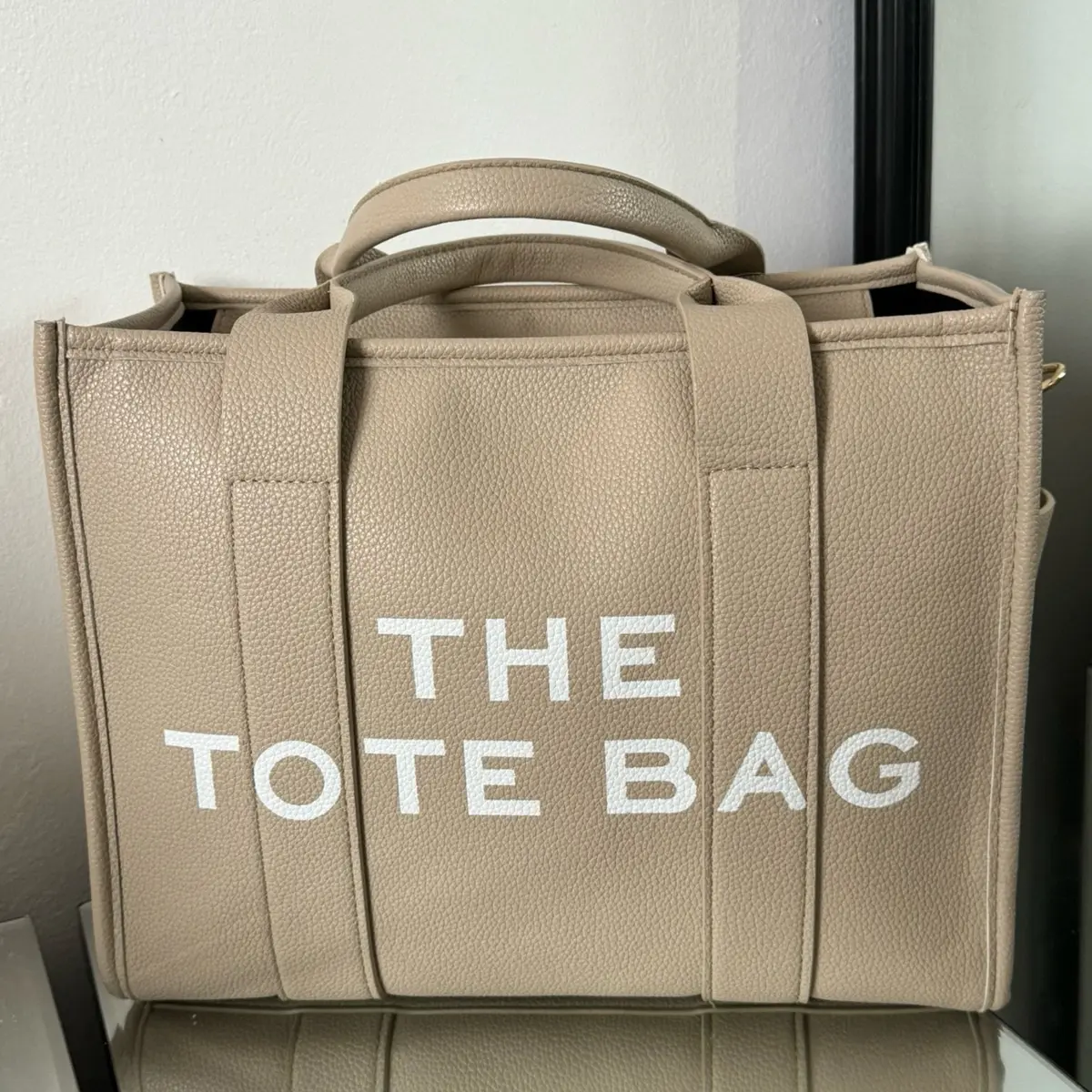 Tote bag soft leather beige medium size