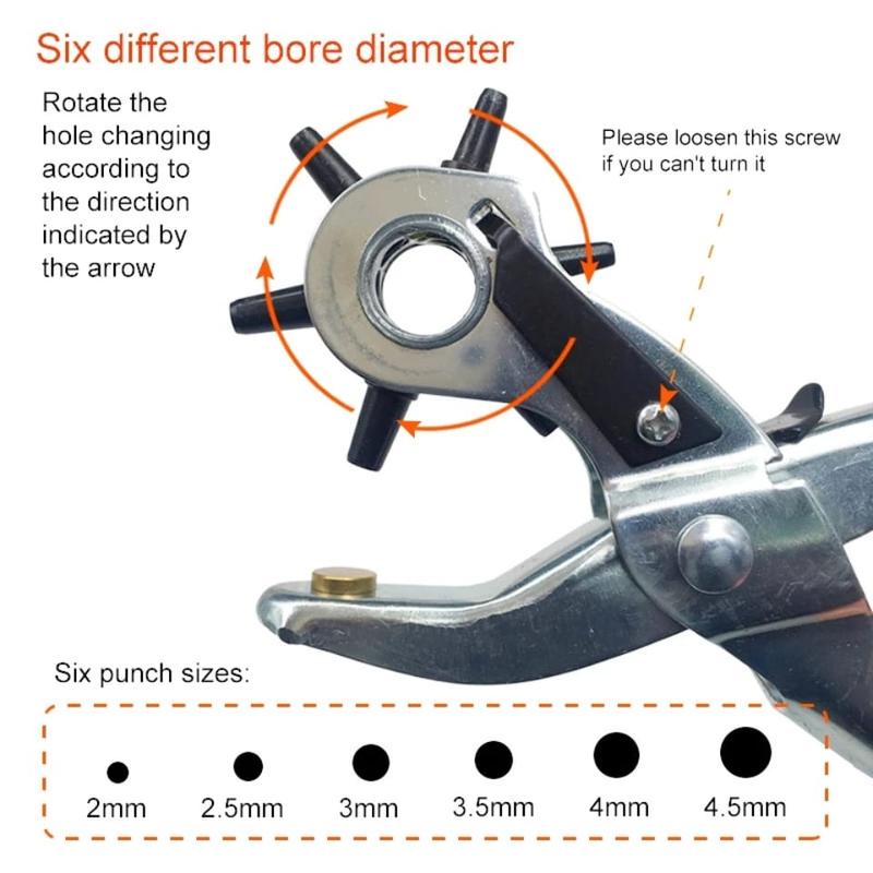 Heavy Duty Revolving Leather Hole Punching Tool Multifunctional Leather Belt Hole Maker Stainless Steel With Rubber Handles Ideal for Home DIY or Leatherwork 3