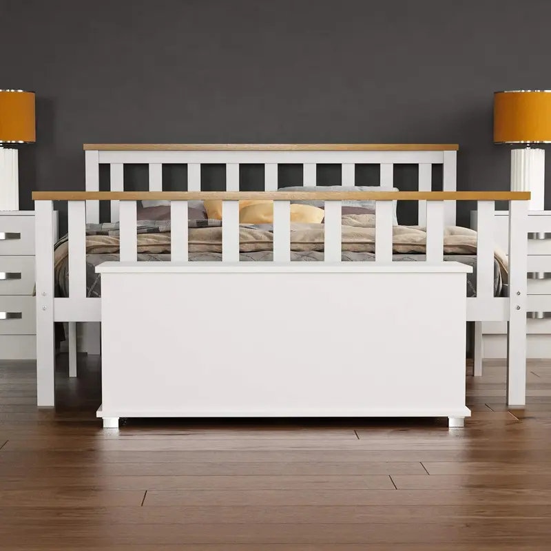 Leon Storage Ottoman, Wooden Chest with Lid, Seat, Stool, Window Bench, Blankets, Bedding, Toy Box, Footstool, White 3